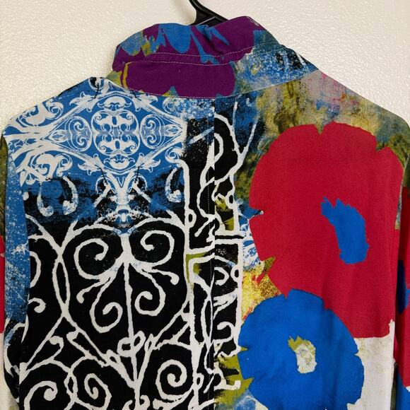 Simply Art Dolcezza Top Womens Medium Button Up Shirt Floral Artsy Boho Shell - Picture 9 of 10